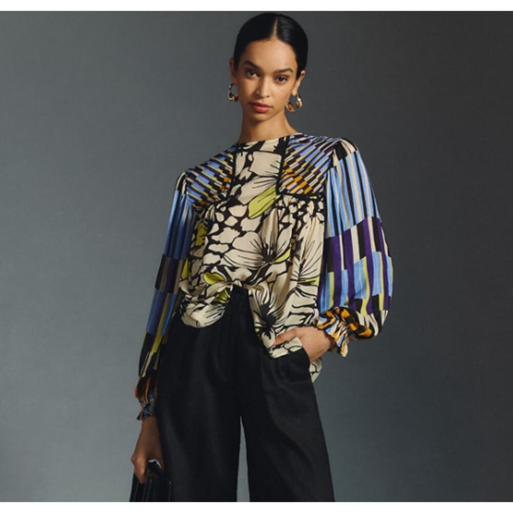 Blank London Anthropologie Miranda Peasant Blouse Womens Small Petite Floral - Picture 2 of 12